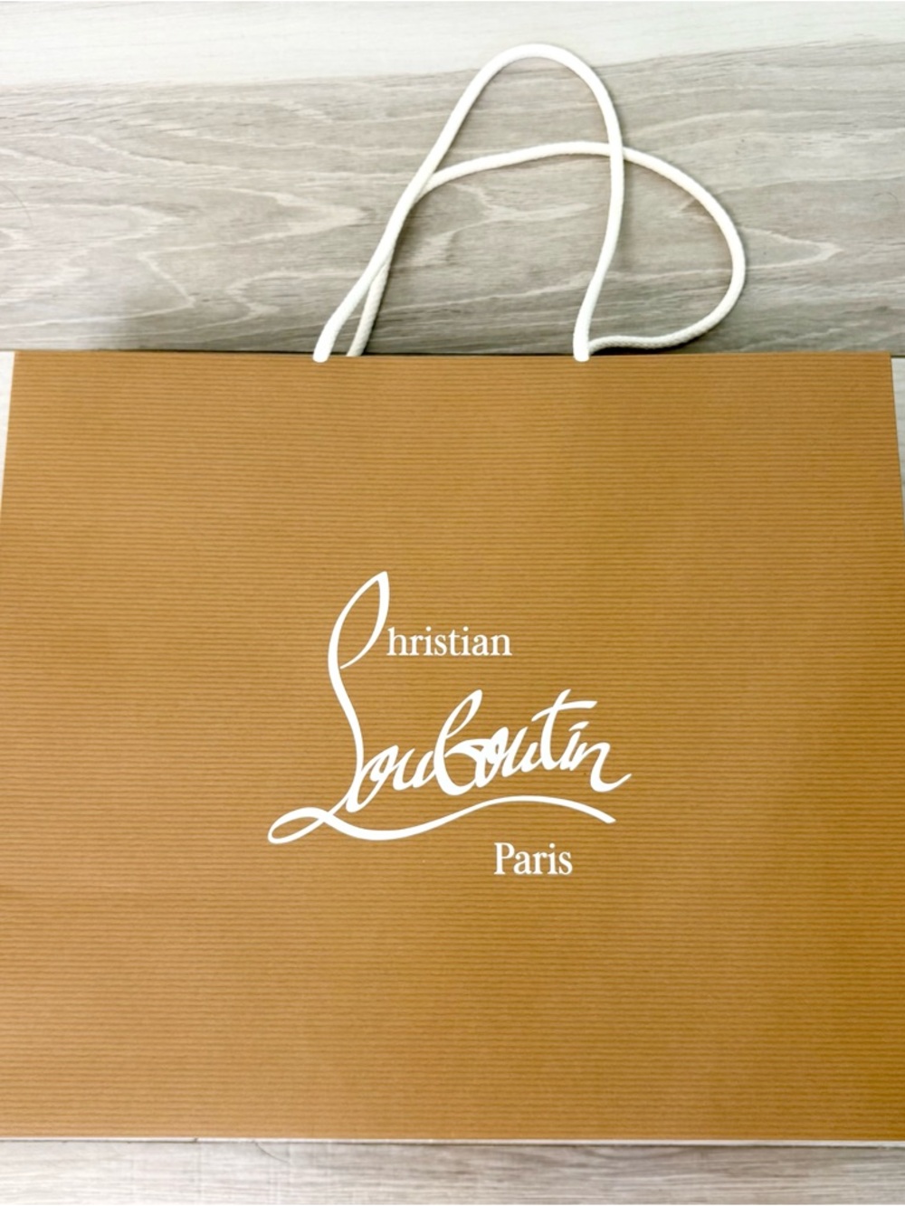 Christian Louboutin Tan Shopping Paper Bag with White Logo